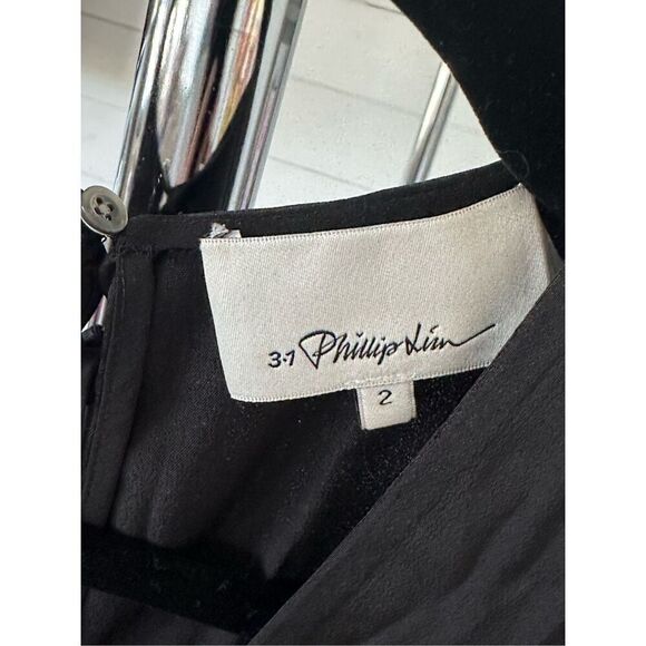 3.1 PHILLIP‎ LIM V-Neck Satin Sleeveless Peplum Tank Womens 2 Black - Picture 6 of 7